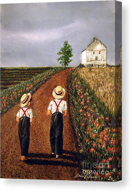 Lifestyle Canvas Print featuring the painting Amish Road by Linda Simon