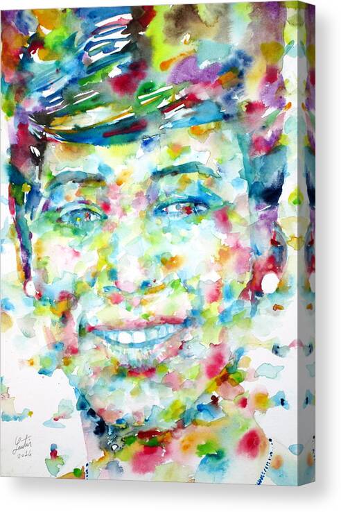 Aretha Franklin Canvas Print featuring the painting ARETHA FRANKLIN - watercolor portrait by Fabrizio Cassetta