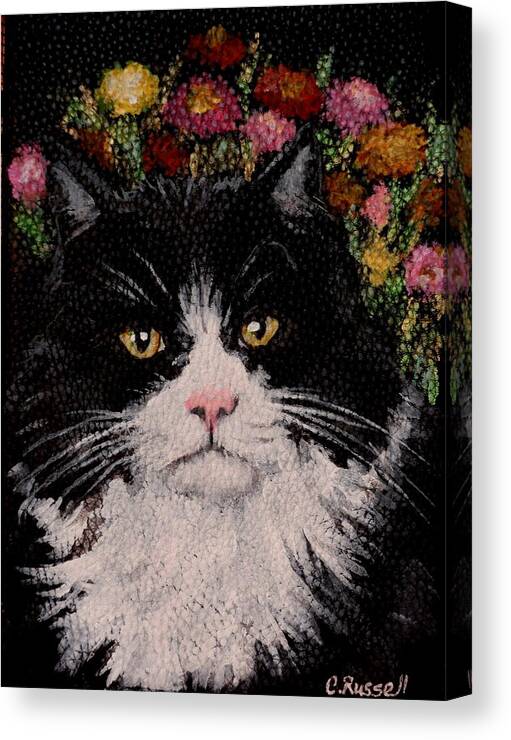 Tuxedo Cat Canvas Print featuring the painting Artie by Carol Russell