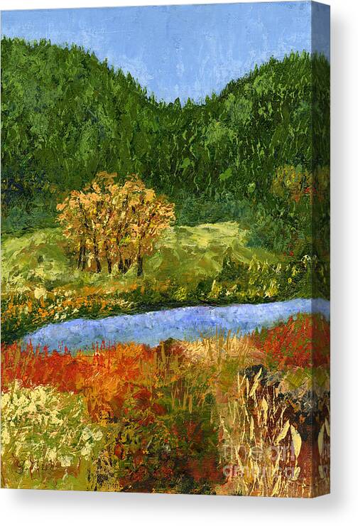 Nature Canvas Print featuring the painting Aspen by the Water by Ginny Neece