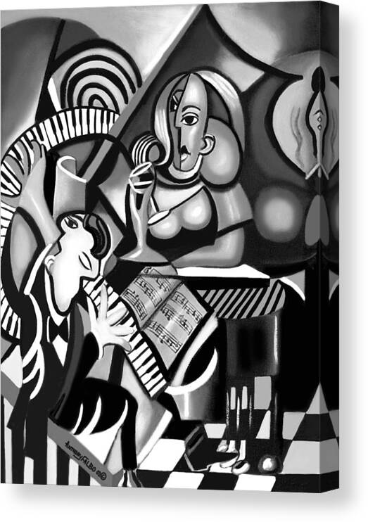 At The Piano Canvas Print featuring the painting At The Piano Bar by Anthony Falbo