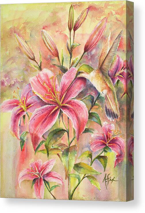 Birds Canvas Print featuring the painting Attractive Fragrance by Arthur Fix