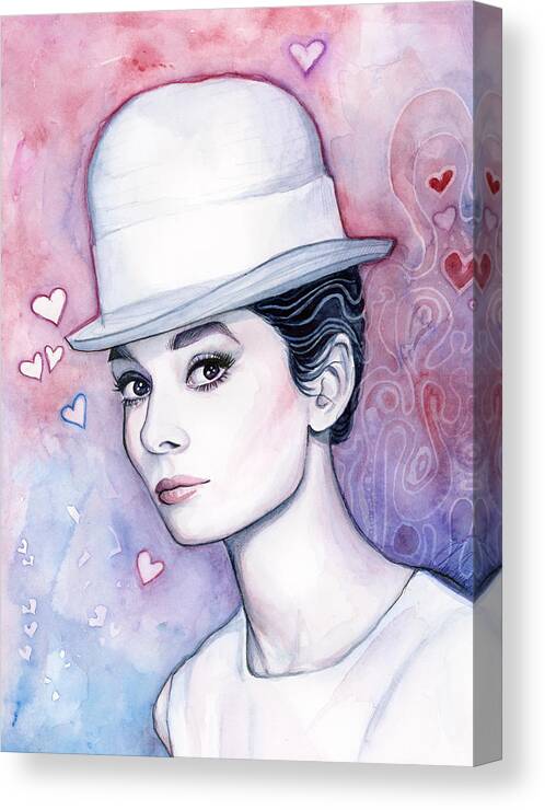 Audrey Canvas Print featuring the painting Audrey Hepburn Fashion Watercolor by Olga Shvartsur