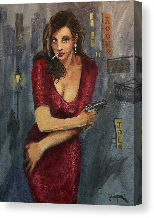 City At Night Canvas Print featuring the painting Bad Girl by Tom Shropshire