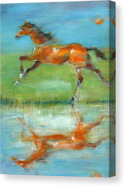 Equine Canvas Print featuring the painting Bay Reflection by Mary Armstrong