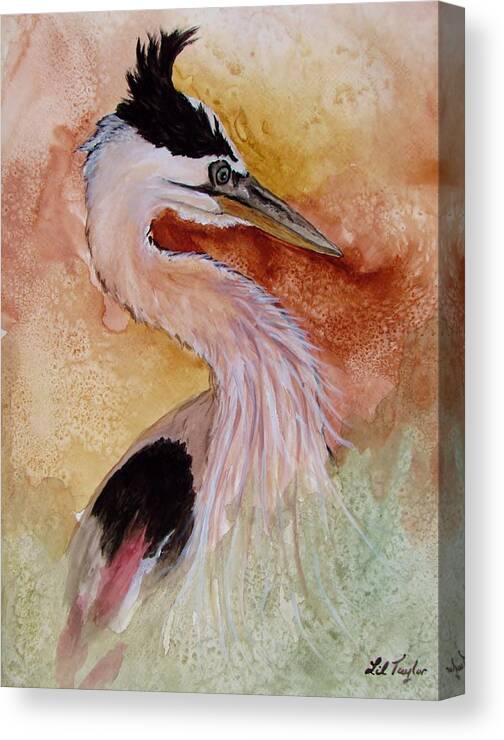Heron Canvas Print featuring the painting Behind the Grasses by Lil Taylor