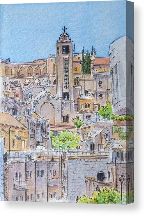 Architecture Canvas Print featuring the painting Bethlehem by Henrieta Maneva