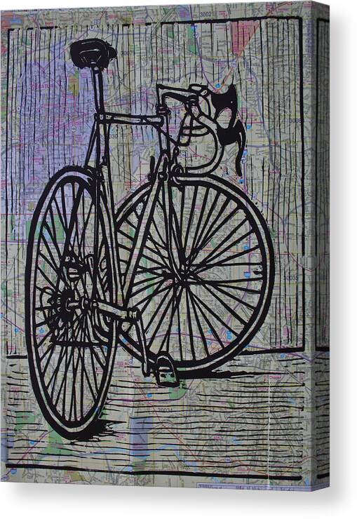 Bike Canvas Print featuring the drawing Bike 4 on Map by William Cauthern