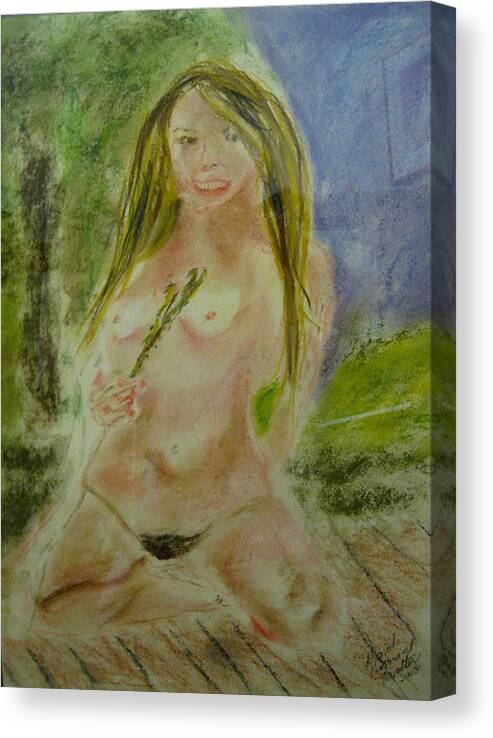 Nude Canvas Print featuring the pastel Blond on Deck by David Trotter