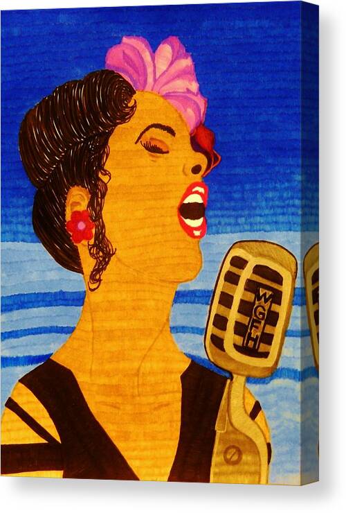 Female Blues Singer Created In Markers Canvas Print featuring the drawing Blues Singer by Celeste Manning