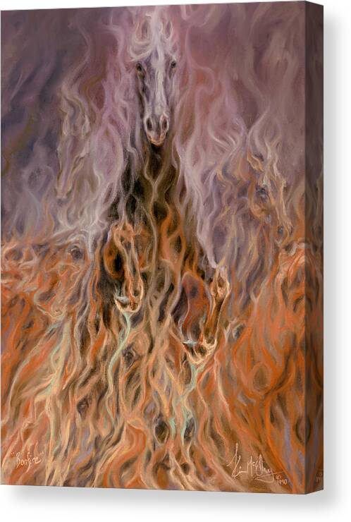 Fire Horse Canvas Print featuring the pastel Bonfire by Kim McElroy