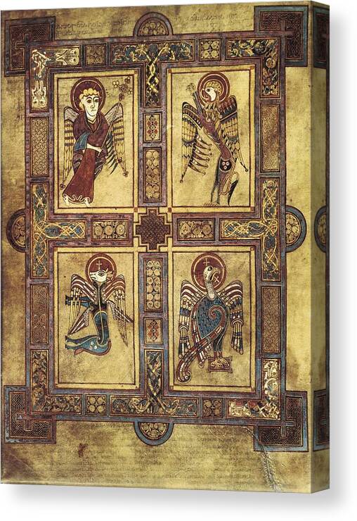 Vertical Canvas Print featuring the photograph Book Of Kells. 8th-9th C. Fol.27v by Everett