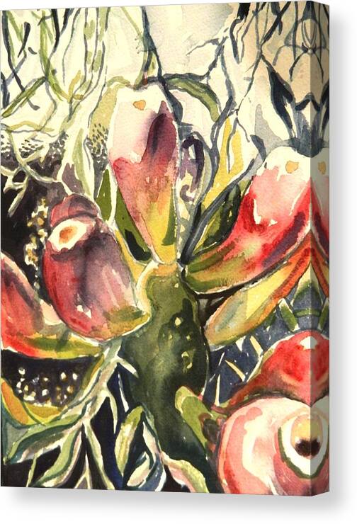Southwest Canvas Print featuring the painting Budding Cactus in Spring II by Aleksandra Buha