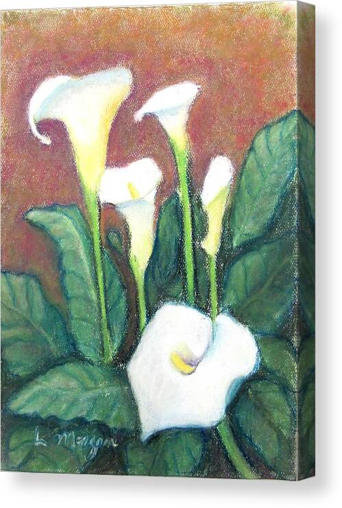 Calla Lily Canvas Print featuring the painting Calla Quintet by Laurie Morgan