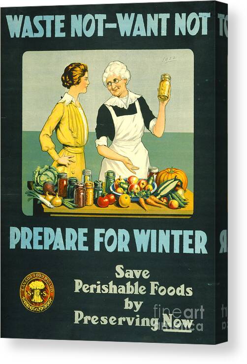 Canning Foods 1914 Canvas Print featuring the photograph Canning Foods 1914 by Padre Art