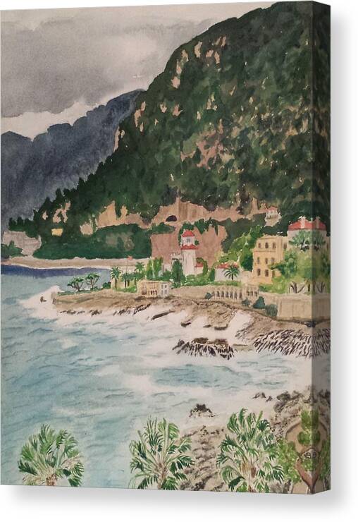 Landscape Canvas Print featuring the painting Cap d'Ail during the storm by Vera Smith