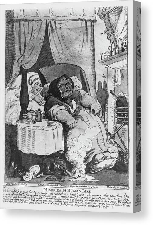 Nurse Canvas Print featuring the photograph Caricature Of A Nurse Sleeping While Patient Calls by National Library Of Medicine/science Photo Library