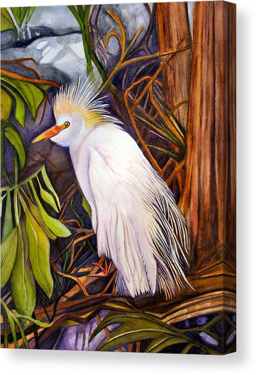 Egret Canvas Print featuring the painting Cattle Egret by Elaine Hodges