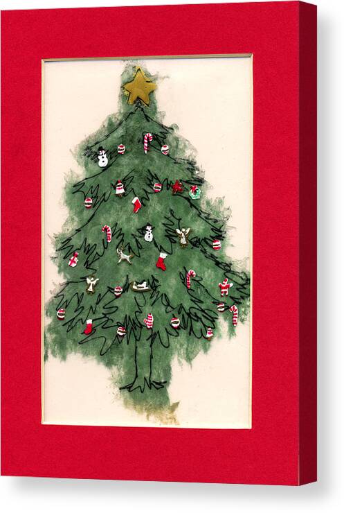Christmas Paintings Canvas Print featuring the painting Christmas Tree with Red Mat by Mary Helmreich