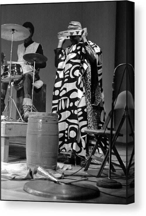 Sun Ra Arkestra At Freeborn Hall Canvas Print featuring the photograph Clifford Jarvis and Sonny 1968 by Lee Santa