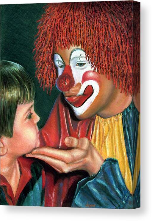 Jaxine Cummins Canvas Print featuring the painting Clown and Child by JAXINE Cummins