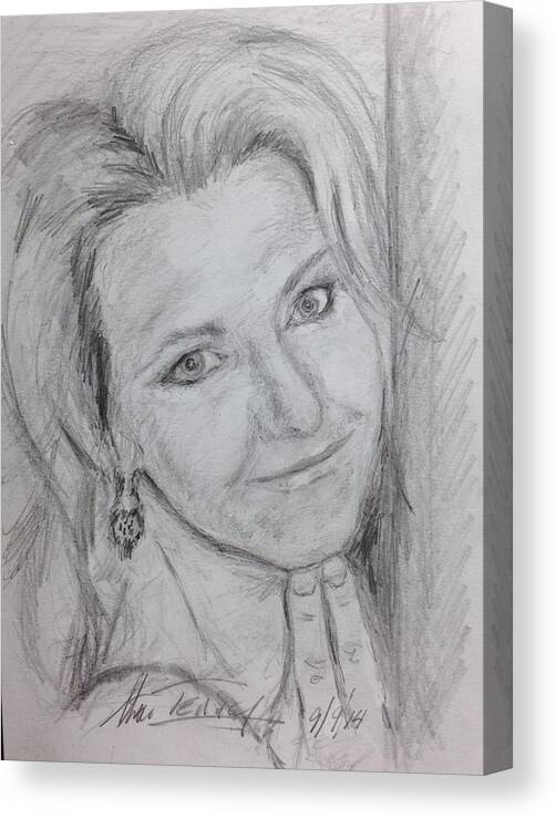 Pencil Portrait Woman Beautiful Canvas Print featuring the painting Cyndi by Stan Tenney