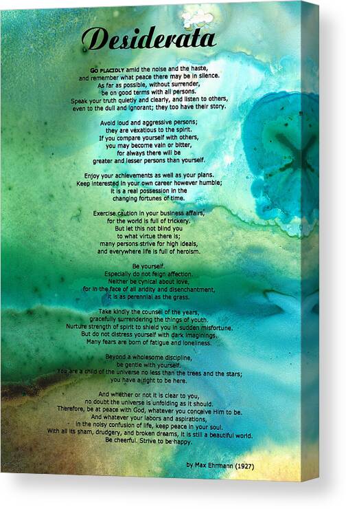 Desiderata Canvas Print featuring the painting Desiderata 2 - Words of Wisdom by Sharon Cummings