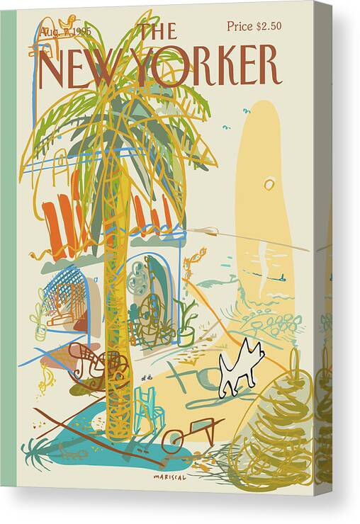 Summer Canvas Print featuring the painting Dog Walking Under A Palm Tree by Javier Mariscal