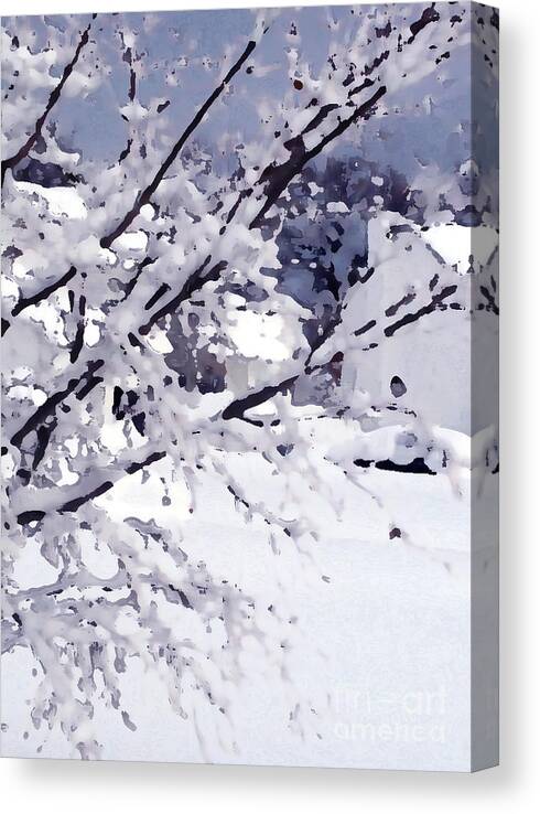 Snow Canvas Print featuring the digital art Dogwood in the snow by Lynellen Nielsen