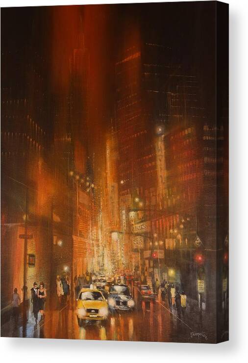  Chicago Canvas Print featuring the painting Downtown Chicago by Tom Shropshire