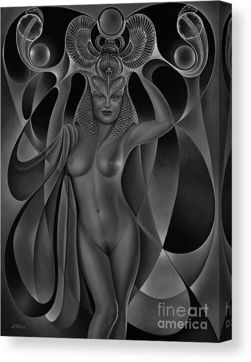Nude-art Canvas Print featuring the painting Dynamic Queen V-Black and White by Ricardo Chavez-Mendez