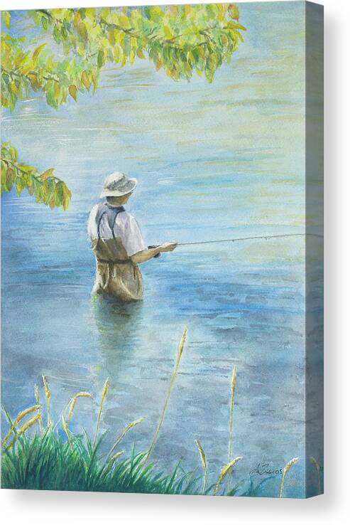 Fishing Canvas Print featuring the painting Fall Fisher by Arthur Fix