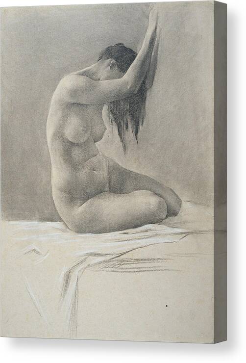 Josep Llimona I Bruguera Canvas Print featuring the drawing Female Nude by Josep Llimona i Bruguera