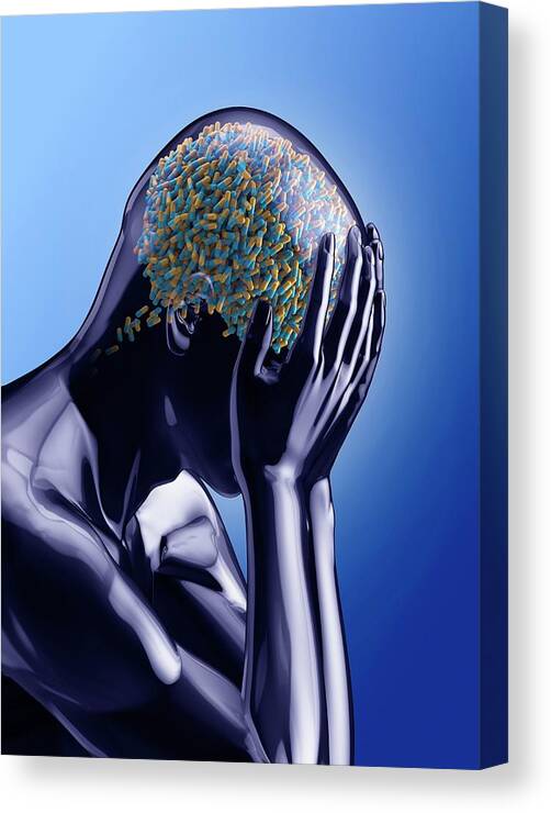 3 Dimensional Canvas Print featuring the photograph Figure With Capsules In Head by Tim Vernon / Science Photo Library