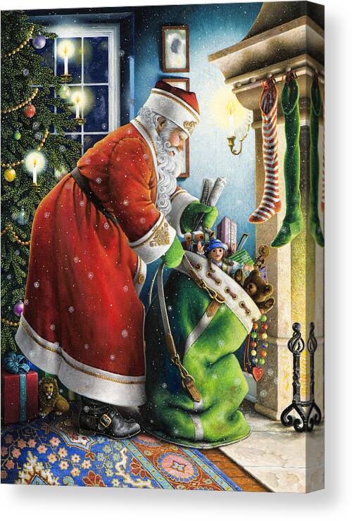 Santa Claus Canvas Print featuring the painting Filling the Stockings by Lynn Bywaters