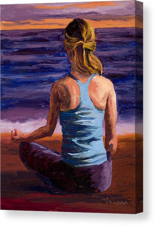 Yoga Canvas Print featuring the painting Finding Peace Sukhasana by Mary Giacomini