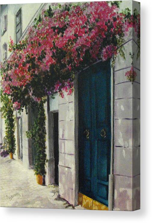 Flowers Canvas Print featuring the painting Flowers Over Doorway by Susan Bruner