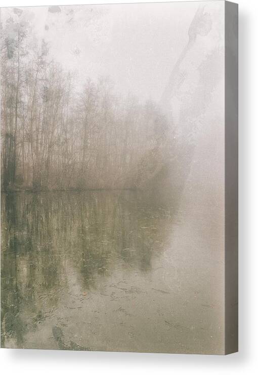 Fog Canvas Print featuring the photograph Foggy Day on the Border of the Lake by Maciej Markiewicz