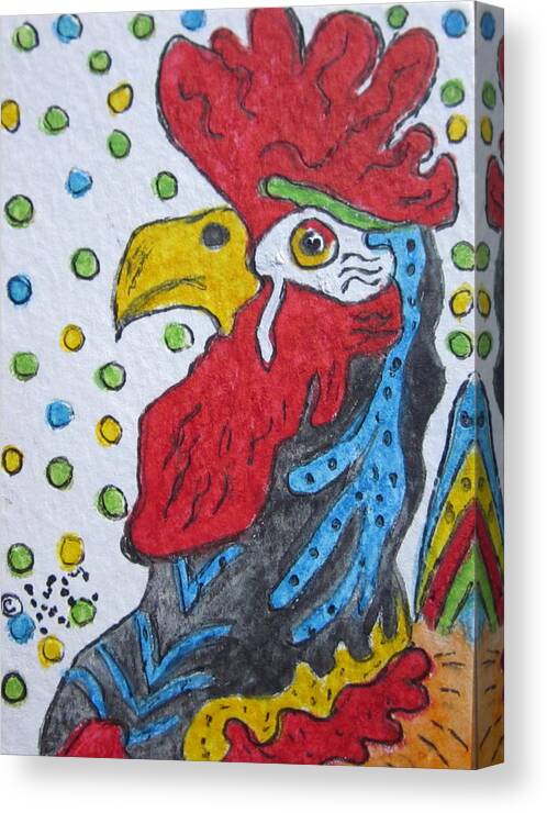 Funky Canvas Print featuring the painting Funky Cartoon Rooster by Kathy Marrs Chandler