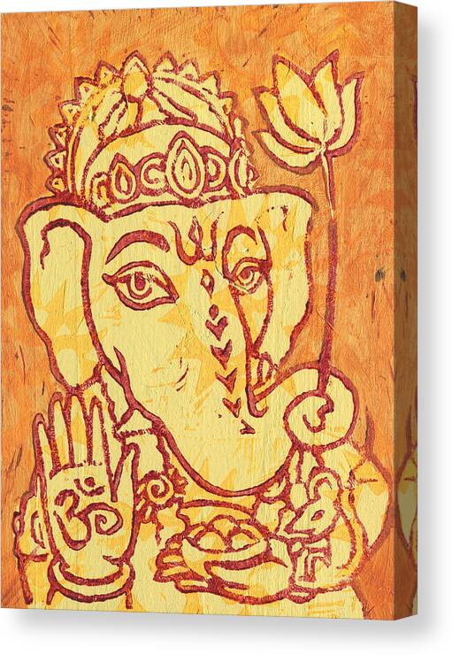  Canvas Print featuring the painting Ganesha Gold and Maroon by Jennifer Mazzucco