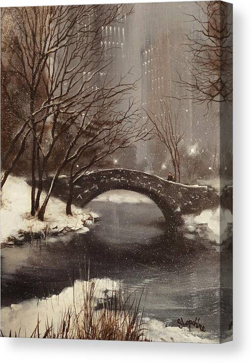 New York Canvas Print featuring the painting Gapstow Bridge NYC by Tom Shropshire