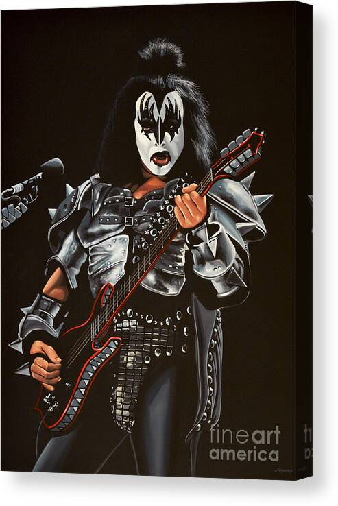 Kiss Canvas Print featuring the painting Gene Simmons of Kiss by Paul Meijering