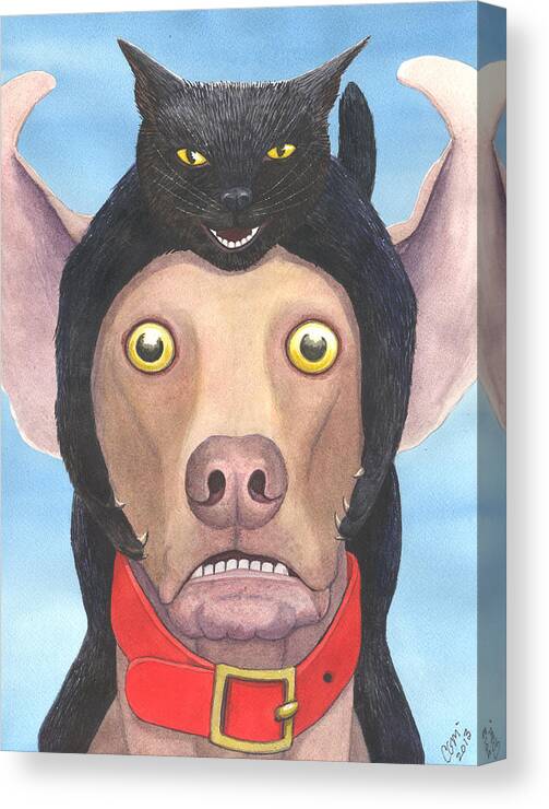 Cat Canvas Print featuring the painting Giddyup Pink Dog by Catherine G McElroy