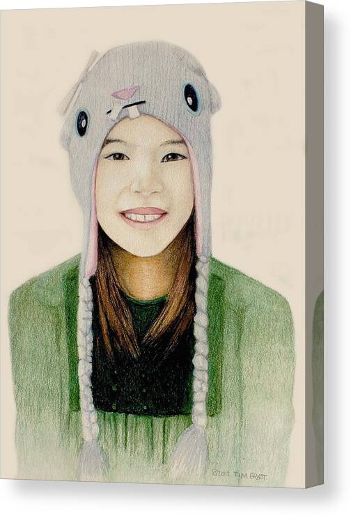 Girl Canvas Print featuring the drawing Girl in the rabbit cap by Tim Ernst