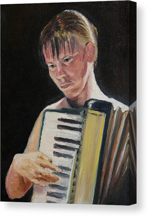 Oil Canvas Print featuring the painting Girl with Accordion by Masha Batkova