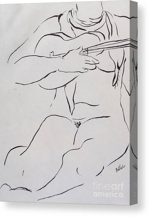 Nude Canvas Print featuring the drawing Girl with Ukulele by M Bellavia