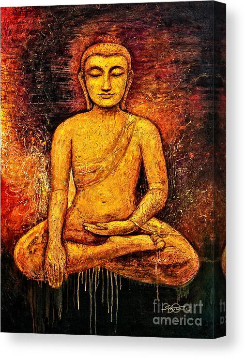 Buddha Canvas Print featuring the painting Golden Buddha 2 by Shijun Munns
