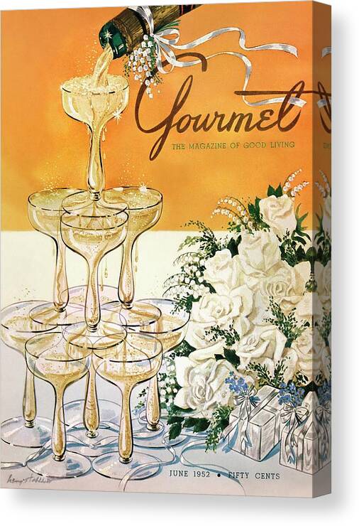 Entertainment Canvas Print featuring the photograph Gourmet Cover Featuring A Pyramid Of Champagne by Henry Stahlhut