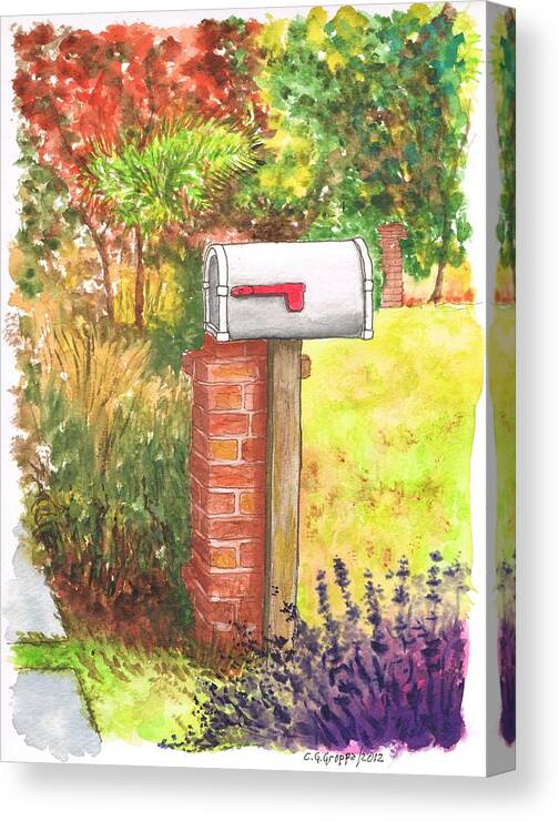 Nature Canvas Print featuring the painting Grey mail box near the Fairfax Public Library - Los-Angeles - California by Carlos G Groppa