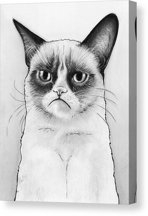Grumpy Cat Canvas Print featuring the drawing Grumpy Cat Portrait by Olga Shvartsur